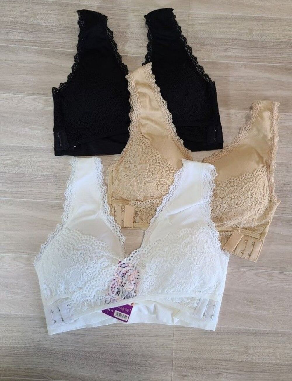 Cuttos Lace Bralette Set 3 Women L Wireless Soft Comfort Bra Black White Nude